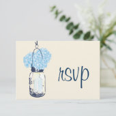 Hydrangea en Mason Jar Wedding RSVP Kaartje (Staand voorkant)