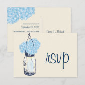 Hydrangea en Mason Jar Wedding RSVP Kaartje (Voorkant / Achterkant)