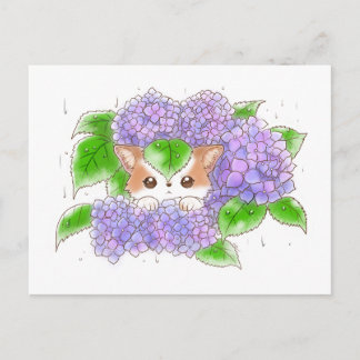 Hydrangea en Mochi Regenachtige Dag Ansichtkaart Briefkaart