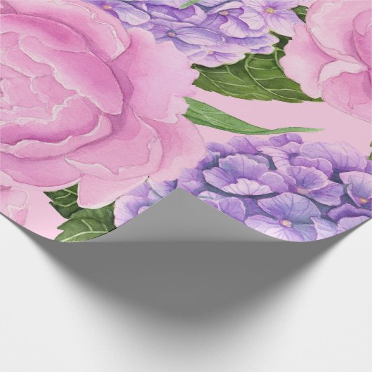 Hydrangea en pony-patroon cadeaupapier (Hoek)