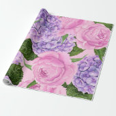 Hydrangea en pony-patroon cadeaupapier (Uitgerold)