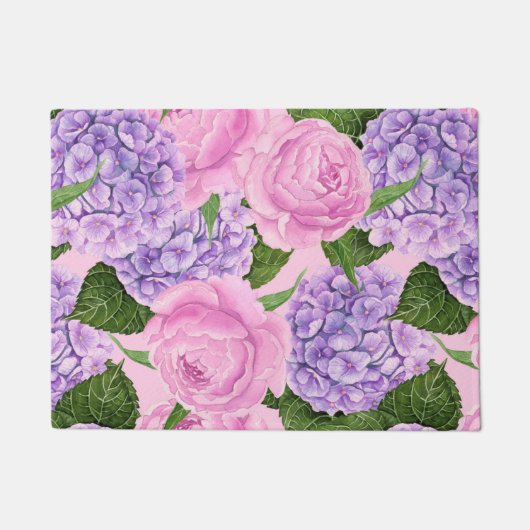 Hydrangea en pony-patroon deurmat (Voorkant)