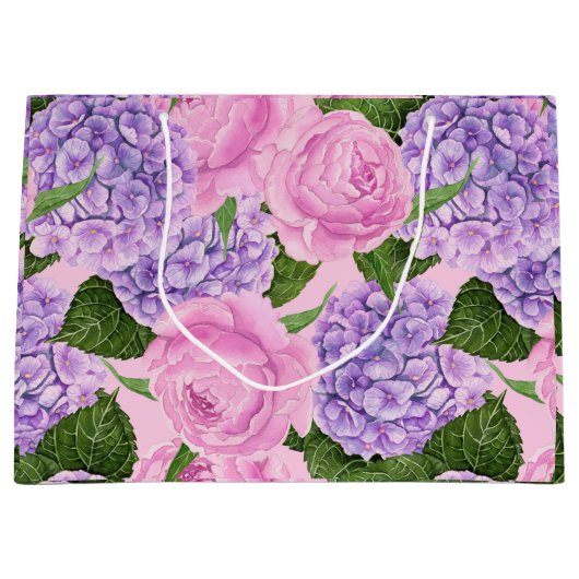 Hydrangea en pony-patroon groot cadeauzakje (Voorkant)