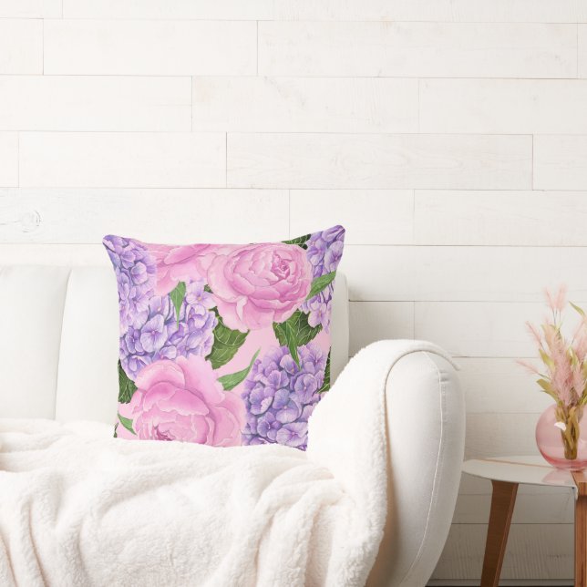 Hydrangea en pony-patroon kussen (Bank)