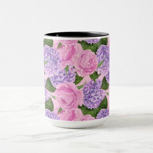 Hydrangea en pony-patroon mok (Midden)