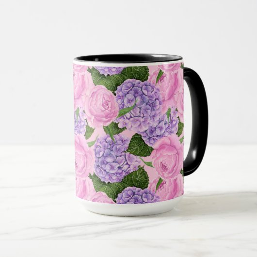 Hydrangea en pony-patroon mok (Voorkant rechts)