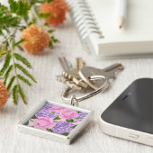 Hydrangea en pony-patroon sleutelhanger (Zijkant)