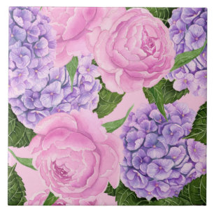 Hydrangea en pony-patroon tegeltje