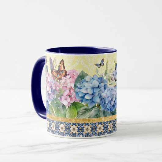 Hydrangea en vlinder Mok (Voorkant links)