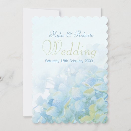 Hydrangea faire-part de mariage vert bleu fleuri (Devant)