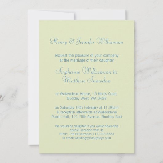 Hydrangea faire-part de mariage vert bleu fleuri (Dos)