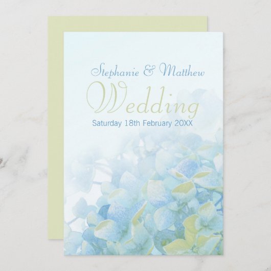 Hydrangea faire-part de mariage vert bleu fleuri (Devant / Derrière)