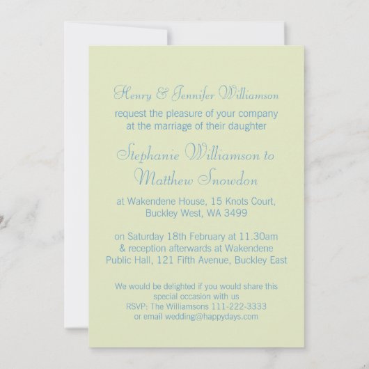 Hydrangea, faire-part de mariage vert fleuri (Dos)