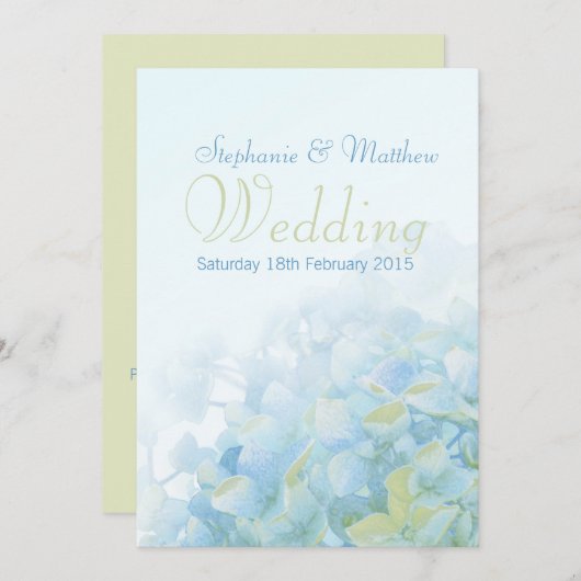 Hydrangea, faire-part de mariage vert fleuri (Devant / Derrière)