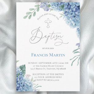 Hydrangea fleurs Baptême Invitation
