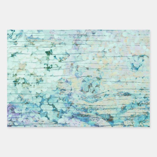 Hydrangea Floral Blauwgroen land hout Inpakpapier Vel (Voorkant 2)