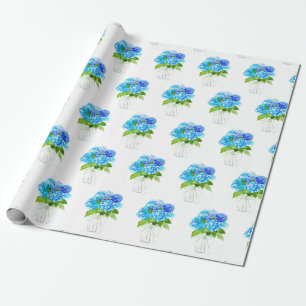 Hydrangea floral Blue Flowers Waterverf Rustic Cadeaupapier