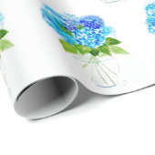 Hydrangea floral Blue Flowers Waterverf Rustic Cadeaupapier (Rol Hoek)