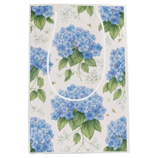 Hydrangea Floral Gift Bag | Elegant Blue Botanical Medium Cadeauzakje (Voorkant)