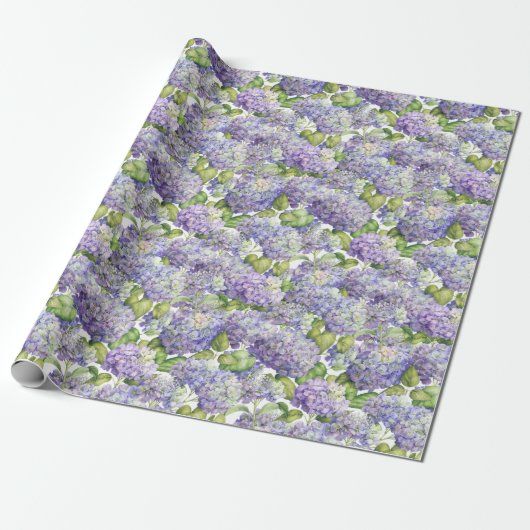 Hydrangea Floral Paars Pattern Cadeaupapier (Uitgerold)