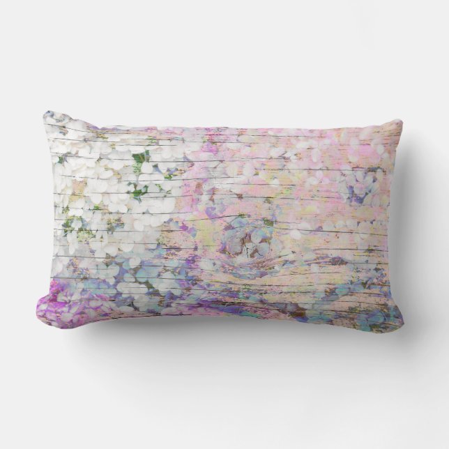 Hydrangea Floral Pink Country  Hout Kussen (Voorkant)