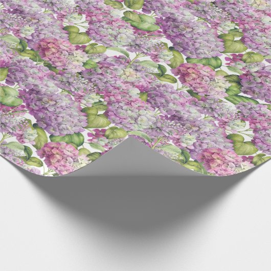 Hydrangea Floral Pink Lavender Patroon Cadeaupapier (Hoek)