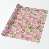Hydrangea Floral Pink Pattern Cadeaupapier (Uitgerold)