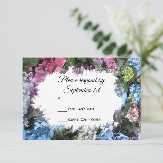 Hydrangea Flower Lijst Wedding RSVP (Staand voorkant)