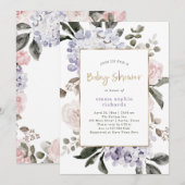  Hydrangea Flowers en Gold | Baby shower Kaart (Voorkant / Achterkant)