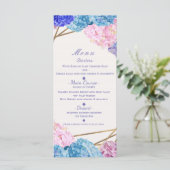 Hydrangea Flowers & Gold Spring Wedding Menu Card (Staand voorkant)
