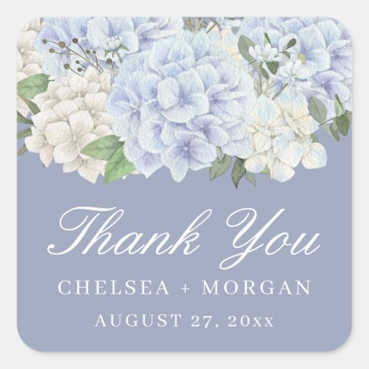 Hydrangea Flowers Periwinkle Paarse bruiloft Vierkante Sticker (Voorkant)