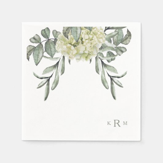 Hydrangea Foliage Sage Monogram Cocktail Napkins Servet (Voorkant)