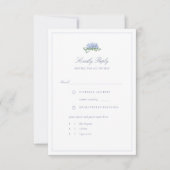 Hydrangea Formal Blue Frame Coastal Wedding Meal RSVP Kaartje (Voorkant)
