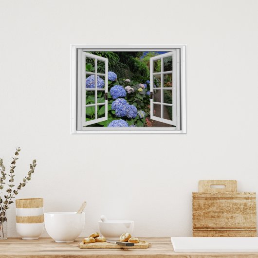 Hydrangea Garden Uitzicht Faux Poster (Keuken)