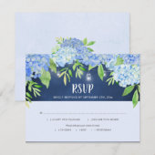 Hydrangea Greenery Navy Mason Jar Lights RSVP Kaartje (Voorkant / Achterkant)