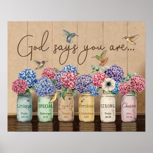 Hydrangea & Hummingbird God zegt dat je bent Poster (Voorkant)