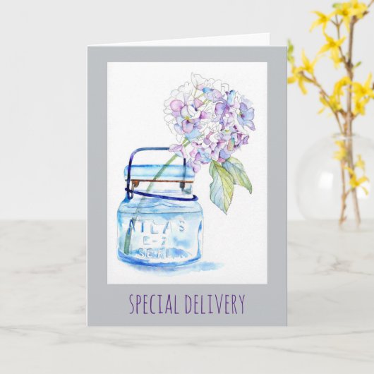 Hydrangea in Jar Waterverf 5x7 Folded Kaart (Gele Bloem)