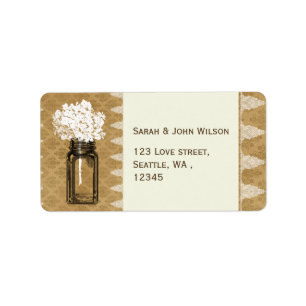 hydrangea in mason jar , bolap bruiloft labels