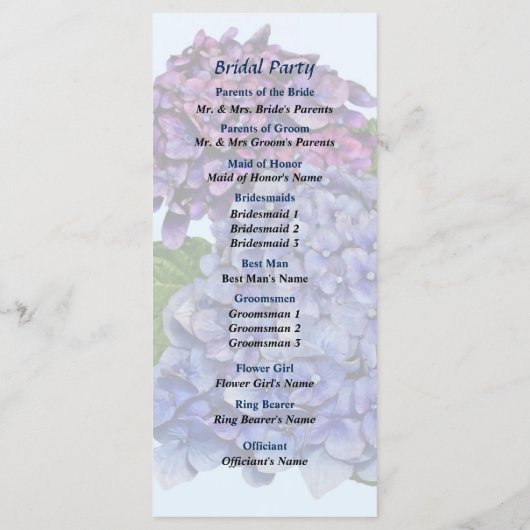 Hydrangea in Shades of Paars Wedding Programme Programma (Achterkant)