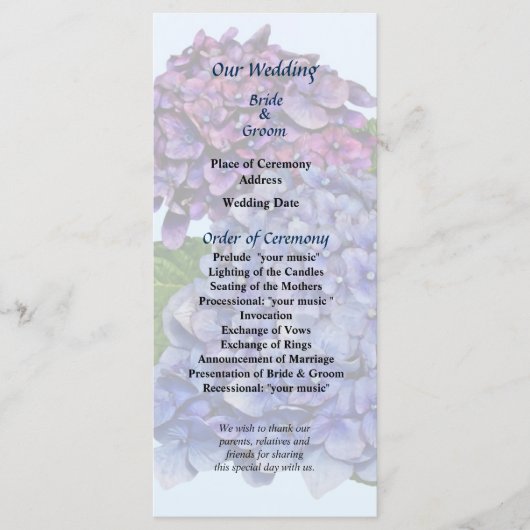 Hydrangea in Shades of Paars Wedding Programme Programma (Voorkant)