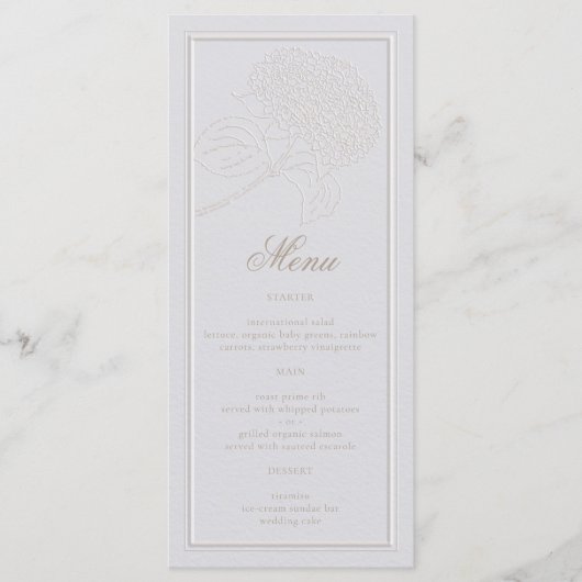 Hydrangea Ivoor Lijst Formal Elegant Wedding Menu (Voorkant)