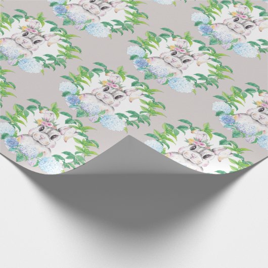 Hydrangea Krans Bunny Elegant Pasen ontwerp Cadeaupapier (Hoek)