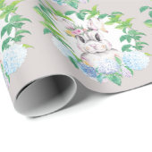 Hydrangea Krans Bunny Elegant Pasen ontwerp Cadeaupapier (Rol Hoek)