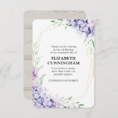 Hydrangea Lila Floral Geometric Memorial Bedankkaart (Voorkant / Achterkant)