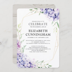 Hydrangea Lila Floral Geometric Memorial Kaart