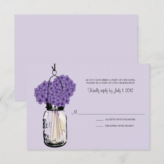 Hydrangea & Mariage au Pot Mason RSVP (Devant / Derrière)