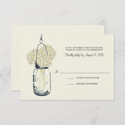 Hydrangea & Mariage RSVP Pot Mason (Devant / Derrière)