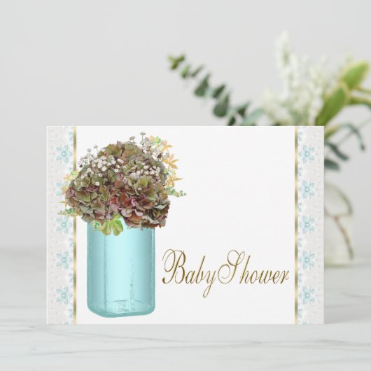 Hydrangea Mason Jar Baby shower Kaart (Staand voorkant)