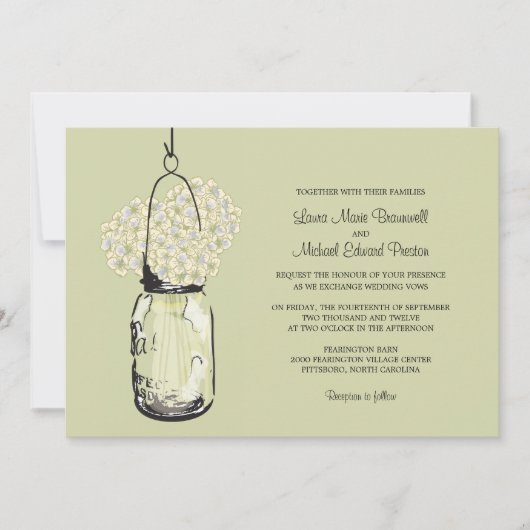 Hydrangea & Mason Jar bruiloft uitnodigingen (Voorkant)