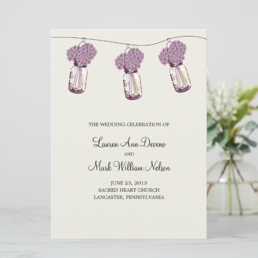 Hydrangea & Mason Jar Ceremony Programma (Staand voorkant)